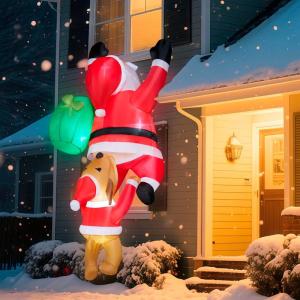 imageJoiedomi 8 FT Hanging Christmas Inflatables Decoration Christmas Inflatable Climbing Santa with Falling Elf Blow Up Santa with Buildin LEDs for Xmas Party Outdoor Yard Garden Lawn DecorSanta with Dog