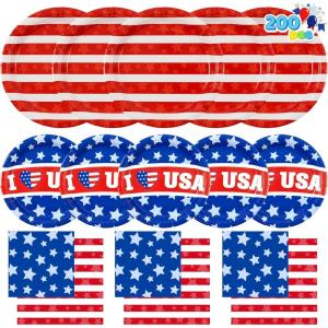 imageJOYIN 200 Pcs July 4th Plates ampamp Napkins Patriotic Party Supplies American Flag Patriotic Paper Plates Napkins 4th of July Memorial Independence Day Party Tableware Decoration Supply Serve 50