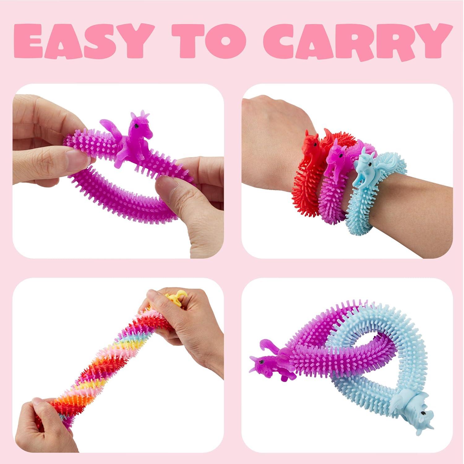 imageJOYIN 30 Pack Valentines Day Gift Cards with Multicolor Stretchy String Toys Set Unicorn Noodle Toys Stress Relief Fidget Toys for Kids Valentine Party Favors Classroom Gift Exchange Game Prize