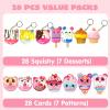 imageJOYIN 28 Packs Dessert squishy toys Stress Relief Keychains with Cards for Classroom Exchange Prizes Fidget Toy Valentines Greeting Cards Valentine Party Favors Valentine Exchange Gifts