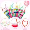 imageJOYIN 32 Pack Valentines Day Straws with Cards Colorful Crazy Reusable Drinking Straws for kids Classroom Exchange Prizes Party Favors Gifts