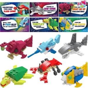 imageJOYIN 24 Packs Valentines Day Cards with Sea Animal Building Blocks for Gifts Party Favor Classroom Exchange Prize Valentines Greeting CardsOcean