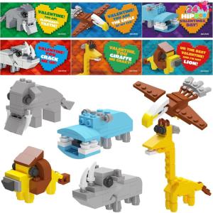 imageJOYIN 24 Packs Valentines Day Cards with Sea Animal Building Blocks for Gifts Party Favor Classroom Exchange Prize Valentines Greeting CardsZoo Series
