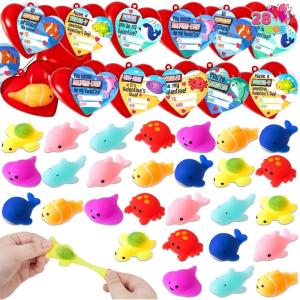 imageJOYIN 28 Pack Gift Cards with Mochi Squishy Toy Filled Hearts Kawaii Mochi Sea Animals Stress Relief Fidget Toys for Kids Valentines Classroom Exchange and Party Favors PrizesOcean Animal