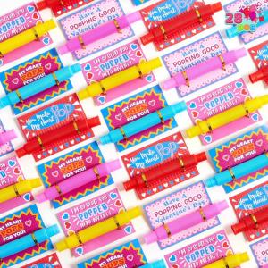 imageJOYIN 28 Packs Valentines Cards with Pop Tubes for Kids Pop Tubes with Gift Cards Set Stretchy Stress Relief Fidget Toys for Kids Classroom Valentines Day Party Favors Classroom Gifts