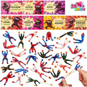 imageJOYIN 28 Packs Valentines Day Sticky Wall Climbing Men Ninja with Gifts Cards Set Stress Relief Toys for Kids Party Favor Classroom Exchange Prizes Valentine Greeting Cards