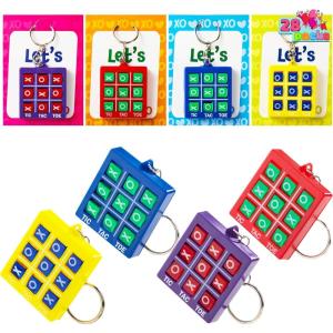imageJOYIN 28 Pcs Valentines Day Gift Cards with TicTacToe Keychain Valentines Days Keychain Set for Kids Party Favor Classroom Exchange Prizes Exchange Greeting Cards for Boys Girls