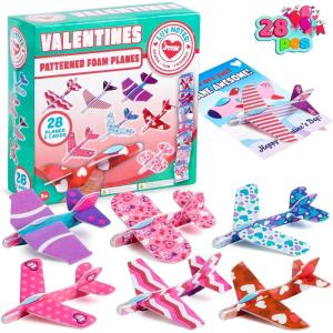 imageJOYIN 28 Valentines Day Foam Airplanes for Kids Greeting Cards with Punchline for Kids School Classroom Exchange Prizes Gift Supplies Planes Party Favor