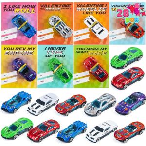imageJOYIN 28 Valentines Day Gifts Cards with DieCast Racing Cars Vehicle for Kids School Classroom Exchange Party Favor Gift Supplies