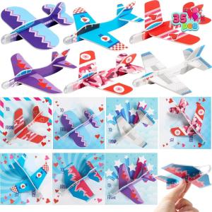 imageJOYIN 35 Valentines Day Foam Airplanes Greeting Cards for Kids Valentines Party Favor School Classroom Exchange Prizes Gift Supplies