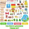 image110PCS Wooden Train Set  Toy Magnetic Trains with Wooden Track Set for Kids Ages 38 City Scene Railway Set Perfect Christmas Birthday Gift for Grandkids Toddlers Boys Girls110PCS