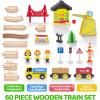 image60PCS Wooden Train Set  Toy Magnetic Trains with Wooden Track Set for Kids Ages 38 Construction Crane Railway Set Perfect Christmas Birthday Gift for Grandkids Toddlers Boys Girls60PCS