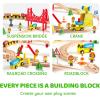 image60PCS Wooden Train Set  Toy Magnetic Trains with Wooden Track Set for Kids Ages 38 Construction Crane Railway Set Perfect Christmas Birthday Gift for Grandkids Toddlers Boys Girls60PCS
