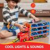 imageSYNCFUN Toddler Race Car Toys Kids Race Track Truck Toy 96quot Foldable 3 Layer Carrier Truck with 12 DieCast Metal Cars and Lights ampamp Sounds Christmas Birthday Gifts for 3 4 5 Years Old Boys Girls