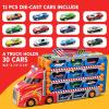 imageSYNCFUN Toddler Race Car Toys Kids Race Track Truck Toy 96quot Foldable 3 Layer Carrier Truck with 12 DieCast Metal Cars and Lights ampamp Sounds Christmas Birthday Gifts for 3 4 5 Years Old Boys Girls