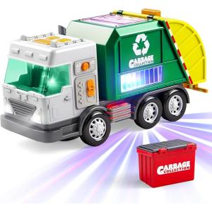 imageLED Garbage Truck Toy Set Includes Dumpster Toy Truck with Mode Switch ampamp Volume Control Trash Vehicle with Lights and Sounds Automatic Bump ampamp Go Car