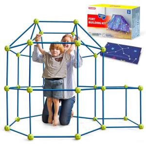 imageSYNCFUN Fort Building Kit for Kids STEM Creative Construction Toy with Starry Night Cloth Storage Bag for Indoor ampamp Outdoors Activity Educational Gift for Age 3 4 5 6 7 8 9 10 11 12 Boys and GirlsBlue Green