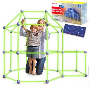 imageSYNCFUN Fort Building Kit for Kids STEM Creative Construction Toy with Starry Night Cloth Storage Bag for Indoor ampamp Outdoors Activity Educational Gift for Age 3 4 5 6 7 8 9 10 11 12 Boys and GirlsGlow Green