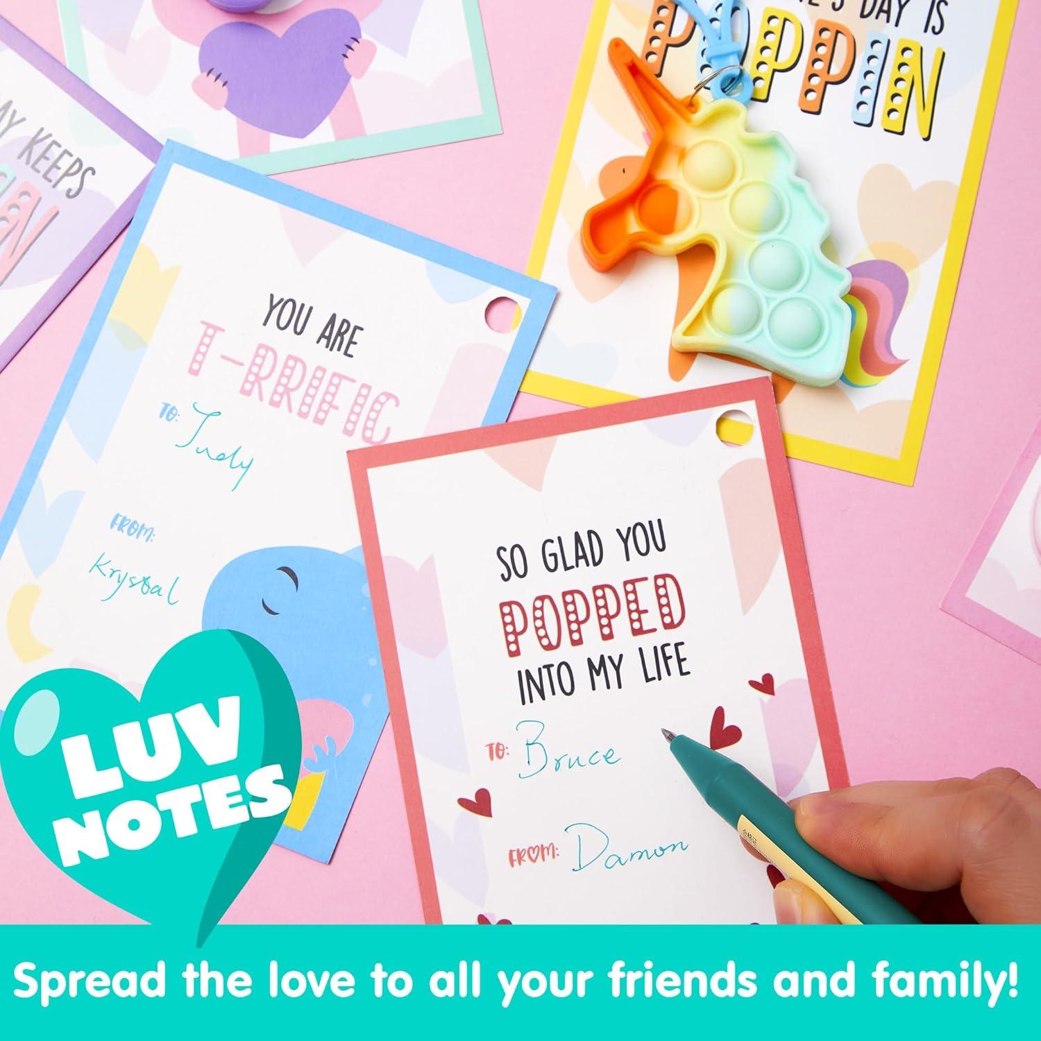 imageJOYIN 30 Packs 6 Design Gift Cards with Pop Bubble Keychains Mini Colored Pop Multi Shape Stress Relief Fidget Toys for Kids Party Favors and Classroom Gift ExchangeCute Valentine Pop Bubble