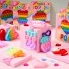 imageJOYIN 30 Packs 6 Design Gift Cards with Pop Bubble Keychains Mini Colored Pop Multi Shape Stress Relief Fidget Toys for Kids Party Favors and Classroom Gift ExchangeClassic Valentine Pop Bubble