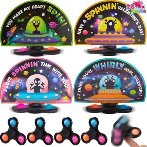imageJOYIN 28 Packs Valentines Cards with Fidget Spinner Stress Relief Hand Finger Spinner Fidget Toy for Valentines Day Kids School Classroom Prizes Gift ExchangeParty Favor Exchange Gift RewardsAlien