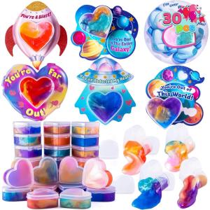 imageJOYIN 30 PCS Valentine Day Gift Cards with Galaxy Slime Stress Relief Fidget Toys for Kids Classroom Exchange Prizes Valentines Party FavorSpecial Cards