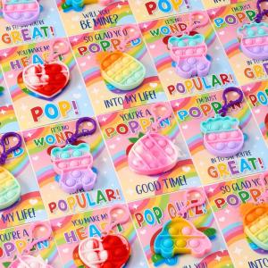 imageJOYIN 30 Packs 6 Design Gift Cards with Pop Bubble Keychains Mini Colored Pop Multi Shape Stress Relief Fidget Toys for Kids Party Favors and Classroom Gift ExchangeClassic Valentine Pop Bubble