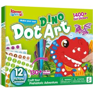 imageKlever Kits Dot Art Kit for Kids No Mess Sticker for Toddler 37 Craft Kits DIY Creative Activity Travel Toy Birthday Gifts for Boys Girls DinosaurDinosaur