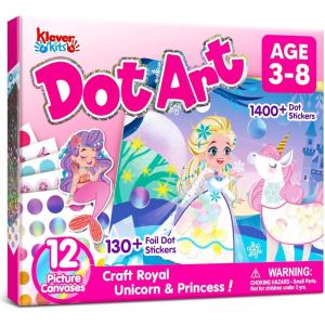 imageKlever Kits Dot Art Kit for Kids No Mess Sticker for Toddler 37 Craft Kits DIY Creative Activity Travel Toy Birthday Gifts for Boys Girls DinosaurPrincess