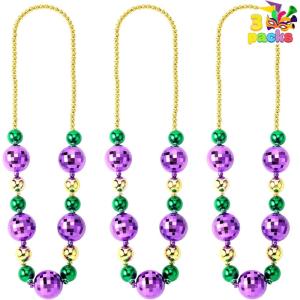 imageJOYIN 3 Pcs Mardi Gras Jumbo Bead Necklaces Disco Gold Green Purple Necklaces Beads for Mardi Gras Party Decorations Supplies Costume Accessories Favors
