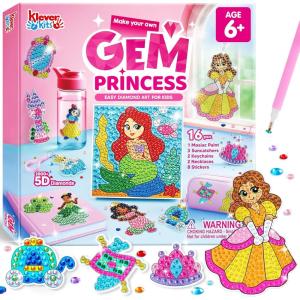 imageKlever Kits 16 Projects Gem Painting Kids Diamond Gem Painting Kit with 5D Gem Arts and Crafts for Girls Ages 612 Gem Craft Activities Kits PrincessPrincess