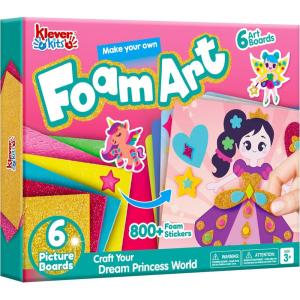 imageKlever Kits Foam Art Kit for Kids EVA Foam Stickers with 6 Art Board and 800 Stickers DIY Arts and Crafts for Boys Girls Age 3 Unicorns ampamp Princesses Birthday Gifts Travel Toy
