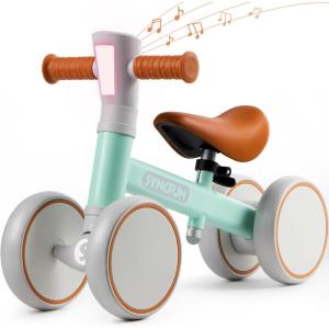 imageSYNCFUN Baby Balance Bike with Music and Light for 12 Year Old Toddlers 1st Birthday Gift One Year Old Birthday Gift for Boys Girls Outdoor Baby Toys PinkGreen