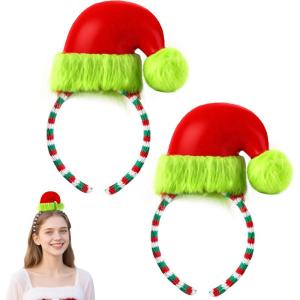 imageJOYIN 2 Pcs Christmas Elf Hat Headbands Xmas Elf Furry Hat Headbands with Red ampamp Green Fabricwrapped Christmas Headdress for Adults and Children Parties Roleplaying Photo Props