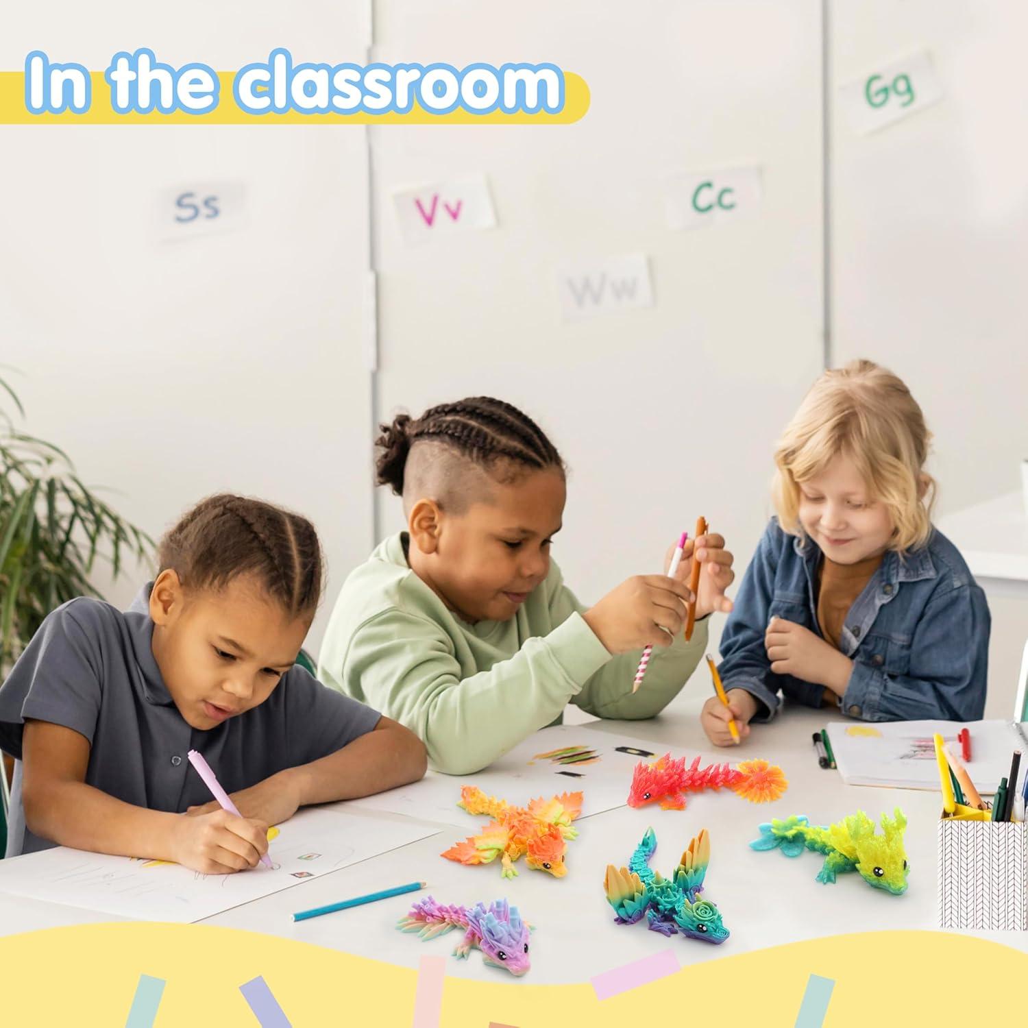 imageJOYIN 8 Pcs 3D Printed Dragon 44quot Colorful 3D Printed Flexible Articulated Dragon Fidget Toys for Home Office Desk Decor Autism Stress Relief Fidget Toys for Kids ampamp Adults Birthday Gift