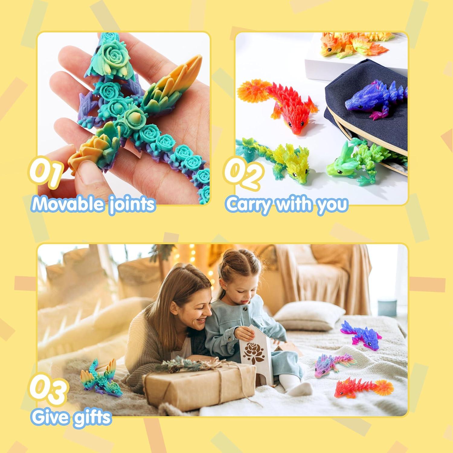 imageJOYIN 8 Pcs 3D Printed Dragon 44quot Colorful 3D Printed Flexible Articulated Dragon Fidget Toys for Home Office Desk Decor Autism Stress Relief Fidget Toys for Kids ampamp Adults Birthday Gift