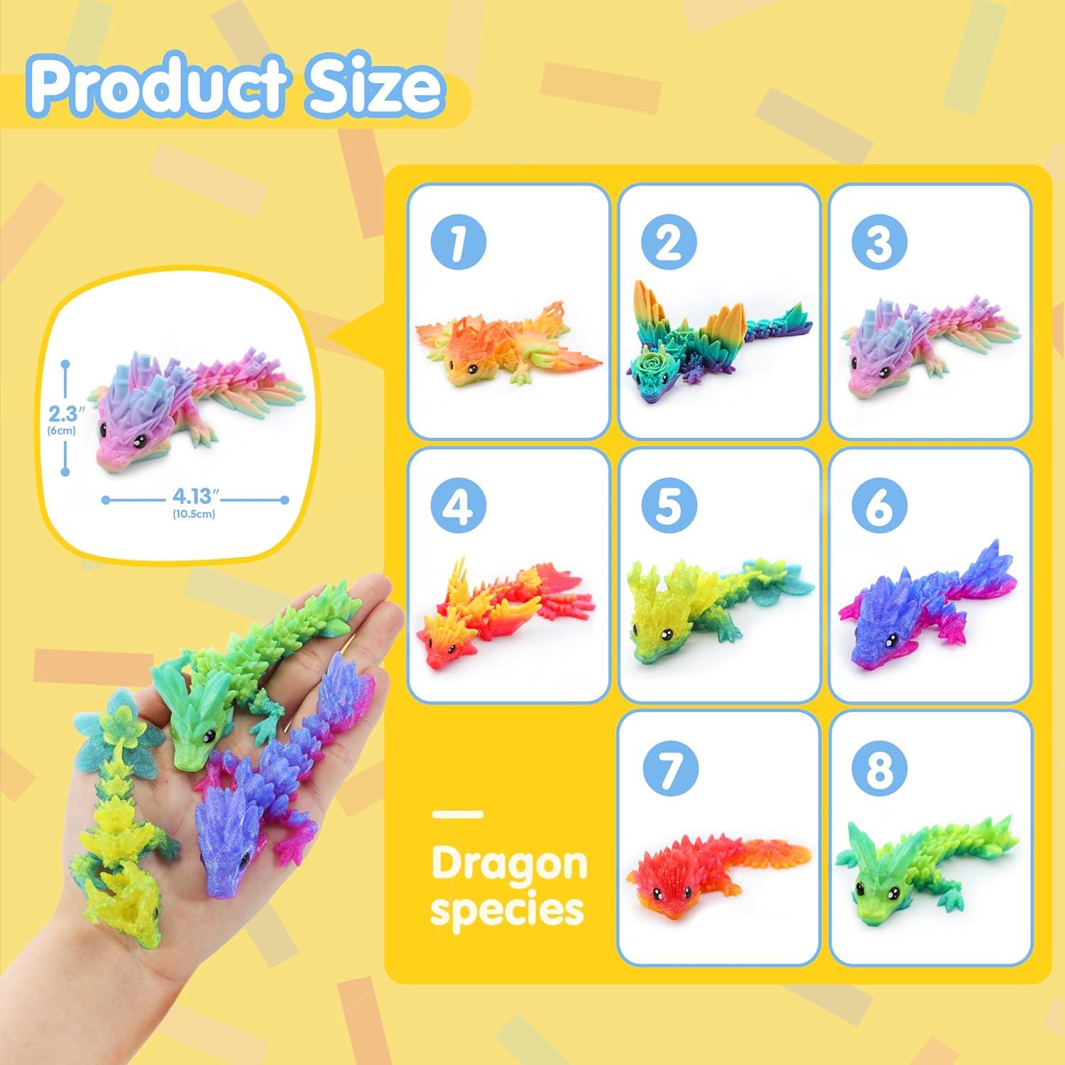 imageJOYIN 8 Pcs 3D Printed Dragon 44quot Colorful 3D Printed Flexible Articulated Dragon Fidget Toys for Home Office Desk Decor Autism Stress Relief Fidget Toys for Kids ampamp Adults Birthday Gift