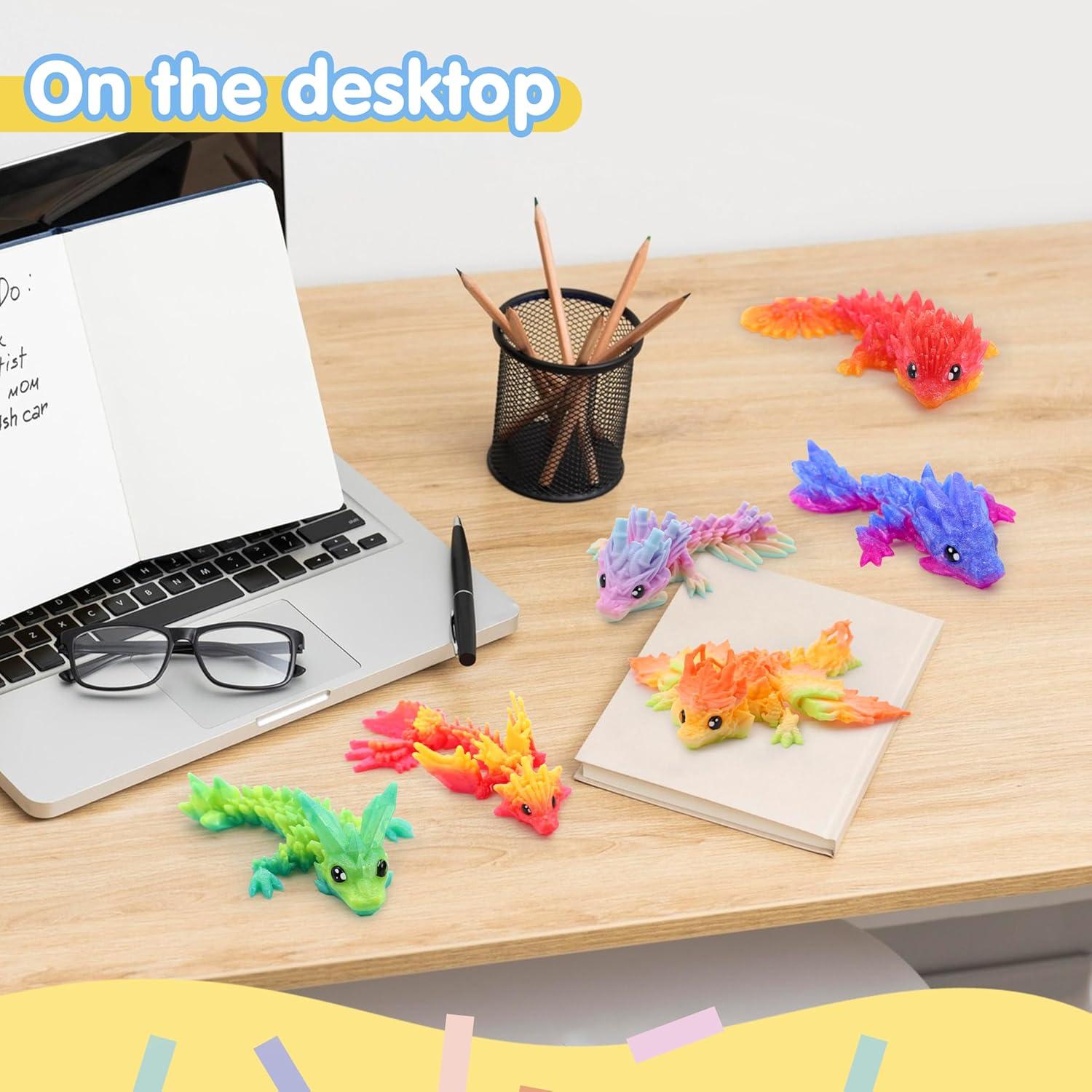 imageJOYIN 8 Pcs 3D Printed Dragon 44quot Colorful 3D Printed Flexible Articulated Dragon Fidget Toys for Home Office Desk Decor Autism Stress Relief Fidget Toys for Kids ampamp Adults Birthday Gift