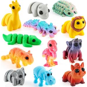 imageJOYIN 12 Pcs 3D Printed Animals Set Mini Animals 3D Printed Toys  Cute Articulated Flexible Figurines Fidget Toys for Party Favors Birthday Gifts Desk Pets Office Home DecorSafari Animals