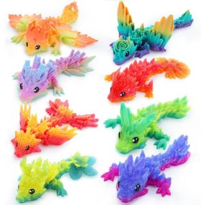 imageJOYIN 8 Pcs 3D Printed Dragon 44quot Colorful 3D Printed Flexible Articulated Dragon Fidget Toys for Home Office Desk Decor Autism Stress Relief Fidget Toys for Kids ampamp Adults Birthday Gift