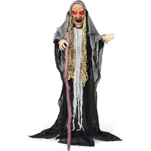 imageJOYIN 62 Halloween Decorations Outdoor Animatronics Standing Hunchback Witch with Light Creepy Sound Decor Radar Motion Activated Scary Haunted House Prop for Yard Lawn Garden Outside IndoorHunchback Witch