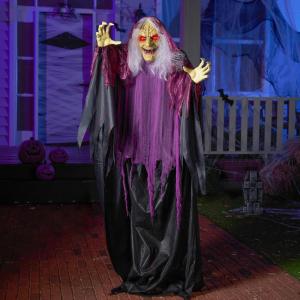 imageJOYIN 62 Halloween Decorations Outdoor Animatronics Standing Hunchback Witch with Light Creepy Sound Decor Radar Motion Activated Scary Haunted House Prop for Yard Lawn Garden Outside IndoorPurple Witch