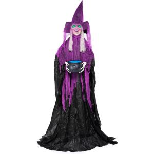 imageJOYIN 72quot Outdoor Halloween Decorations Animatronics Witch with Cane Life Size Animated Ghost Haunted House Prop Dcor with Creepy Sound and Lightup Eyes Party SuppliesWitch with Cauldron