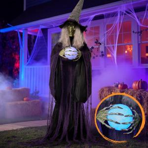 imageJOYIN 72quot Outdoor Halloween Decorations Animatronics Witch with Cane Life Size Animated Ghost Haunted House Prop Dcor with Creepy Sound and Lightup Eyes Party SuppliesCrystal Ball Witch