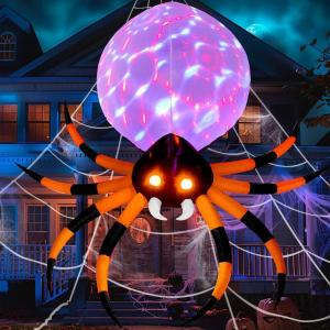imageJOYIN 8 FT Halloween Inflatable Giant Spider Outdoor Decorations Blow Up Spider Yard Decorations with Rotating Colorful Light and Glowing Eyes for Halloween Party Lawn Garden Outside Decor
