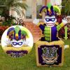 imageJOIEDOMI Mardi Gras Animated Inflatable Yard Decoration 4 FT Jester in The Box with Buildin LEDs Blow Up Inflatables for Party Indoor Outdoor Yard Garden Lawn Decor