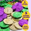 imageJOYIN 120 PCS Mardi Gras Coins Gold Green Purple Mardi Gras Plastic Coin Bulk for Mardi Gras Parade Party Favors Supplies Fake Gold Coins for Party Accessory Decoration