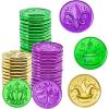 imageJOYIN 120 PCS Mardi Gras Coins Gold Green Purple Mardi Gras Plastic Coin Bulk for Mardi Gras Parade Party Favors Supplies Fake Gold Coins for Party Accessory Decoration