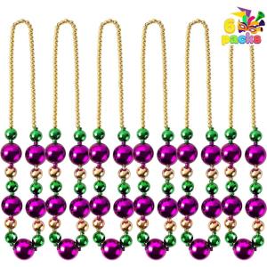 imageJOYIN 3 Pcs Mardi Gras Jumbo Bead Necklaces 44 Gold Green Purple Necklaces Beads for Mardi Gras Parade Decorations Party Favors Supplies Costume Outfit Accessories