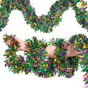 imageJOYIN 4 Pcs Mardi Gras Tinsel Garland 66 Ft Gold Green Purple Metallic Streamers for Sparkling Glittering Hanging Decorations Indoor Outdoor Mardi Gras Party Decorations Carnival Accessories
